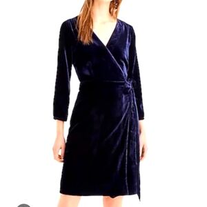 J Crew Navy Velvet Wrap Dress